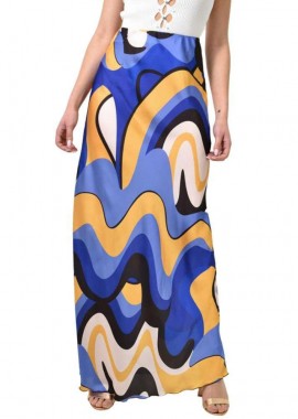 First Woman - Μaxi φούστα σατέν με σχέδιο Μωβ 23517
