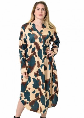 Potre OR - Midi Σεμιζιέ Φόρεμα Abstract Animal Print - Άνετη Γραμμή Πετρόλ 27285