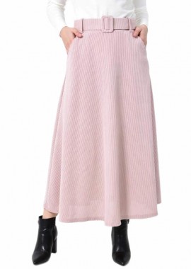 Potre OR - Γυναικεία φούστα κοτλέ με ζώνη Απαλό Ροζ 27335