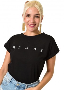 First Woman - T-shirt με τύπωμα RELAX Μαύρο 25596
