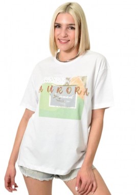 Potre OR - Γυναικείο T-shirt με στρας aurora Λευκό 23963