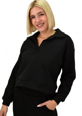 Potre OR - Γυναικείο κοντό φούτερ με γιακά Μαύρο 21795