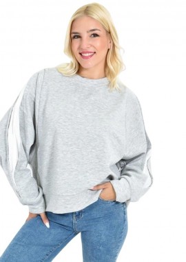 Potre OR - Oversized Φούτερ Μπλούζα με Φουσκωτά Μανίκια Γκρι 27051