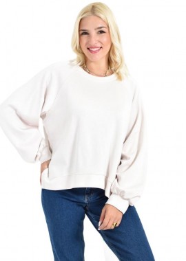 Potre OR - Γυναικεία Φούτερ Μπλούζα με Balloon Μανίκια Εκρού 27075