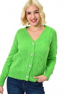 Potre OR - Γυναικεία πλεκτή ζακέτα με στρας στα κουμπιά Πράσινο 23057
