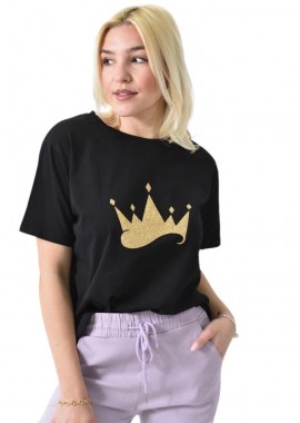 Potre OR - Γυναικείο T-shirt με χρυσό τύπωμα κορώνα Μαύρο 26382