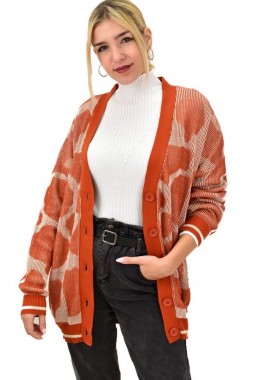 Potre OR - Γυναικεία ζακέτα oversized με σχέδιο Κανελί 12697