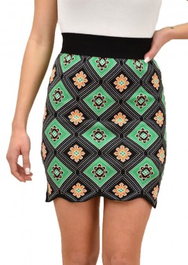 Potre OR - Γυναικεία πλεκτή φούστα με λουλούδια Πορτοκαλί 18983