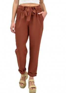 Potre OR - Γυναικείο παντελόνι baggy με ζώνη Κεραμιδί 19479