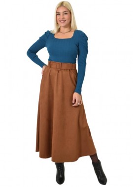 Potre OR - Μίντι σουέτ φούστα με ζώνη Κάμελ 26157