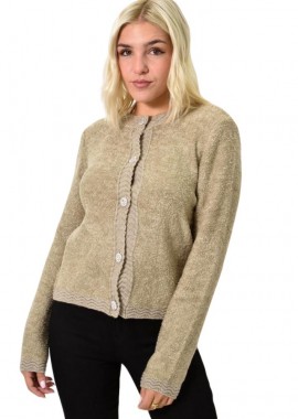 Potre OR - Πλεκτή ζακέτα με ρέλια σε αντίθεση και στρας κουμπιά Μπεζ 25760