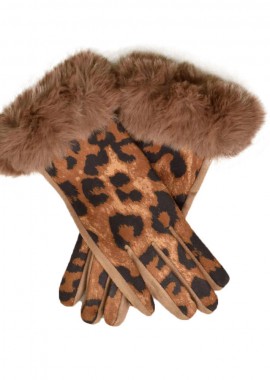 Potre OR - Γυναικεία γάντια βελούδινα animal print Μπεζ 18626