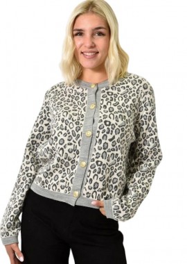 Potre OR - Πλεκτή ζακέτα με λεοπάρ σχέδιο Γκρι 25749