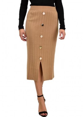 Potre OR - Γυναικεία φούστα με διακοσμητικά κουμπιά Μπεζ 22089