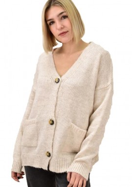 Potre OR - Γυναικεία πλεκτή ζακέτα με τσέπες Μπεζ 18716