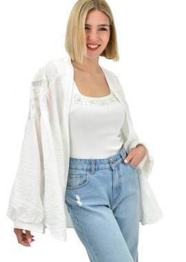 Potre OR - Γυναικείο πανωφόρι με παγέτα Εκρού 19241