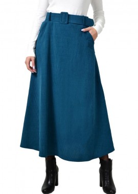 Potre OR - Γυναικεία φούστα κοτλέ με ζώνη Πετρόλ 22587