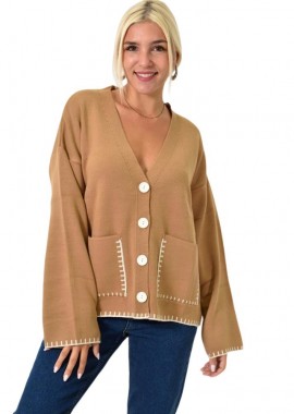 Potre OR - Ζακέτα με κουμπιά και ραφές Κάμελ 25636