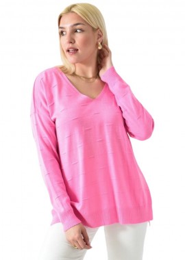 Potre OR - Πλεκτή μπλούζα oversized με 3d σχέδιο Ροζ 26235