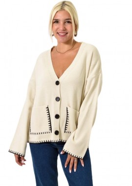 Potre OR - Ζακέτα με κουμπιά και ραφές Εκρού 25639