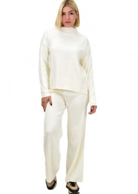 Potre OR - Πλεκτό σετ ριπ πουλόβερ με παντελόνι Λευκό 13029