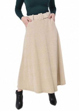 Potre OR - Γυναικεία φούστα κοτλέ με ζώνη Εκρού 27336