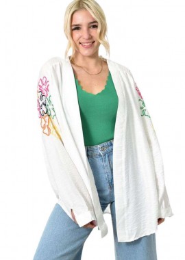 Potre OR - Γυναικείο πανωφόρι με πούλιες και σχέδιο λουλούδια Λευκό 23351