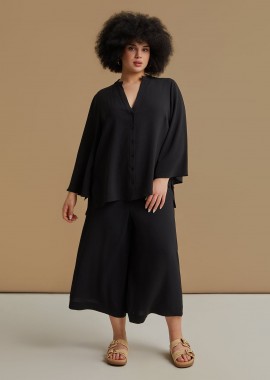MAT FASHION - Πουκάμισο κρεπ airwashed με V-λαιμόκοψη