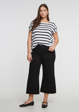 MAT FASHION - Τζιν basic cropped σε φαρδιά γραμμή