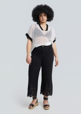 MAT FASHION - Τζιν cropped με κέντημα
