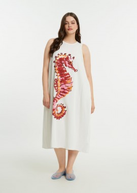 MAT FASHION - Midi φόρεμα βισκόζη με print ιππόκαμπου