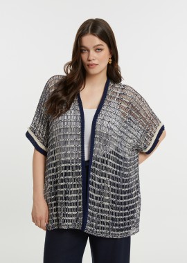 MAT FASHION - Πλεκτή ζακέτα με διχρωμία και ανοιχτή πλέξη