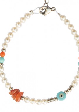 Polaris - PL Ατσάλινο βραχιόλι μαργαριτάρια shell pearls με ματάκι