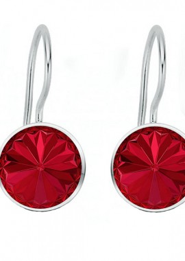 JT - Jt Ασημένια κρεμαστά σκουλαρίκια Swarovski rivoli 12mm Κόκκινο