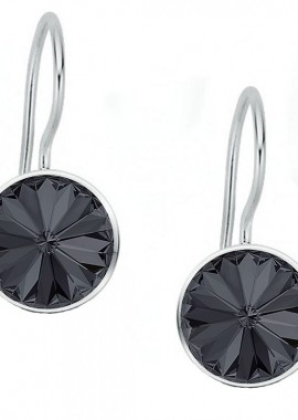 JT - Jt Ασημένια κρεμαστά σκουλαρίκια Swarovski rivoli 8mm Μαύρο