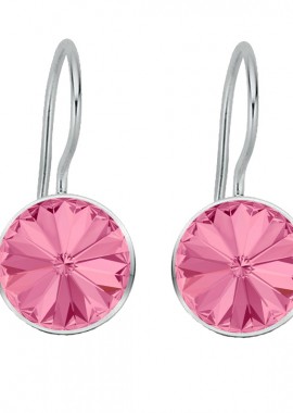 JT - Jt Ασημένια κρεμαστά σκουλαρίκια Swarovski rivoli 12mm Ροζ