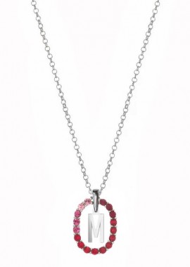 AMOR AMOR - Κολιέ Από Ασήμι 925 Με Μονόγραμμα Και Swarovski Κόκκινα EX15345