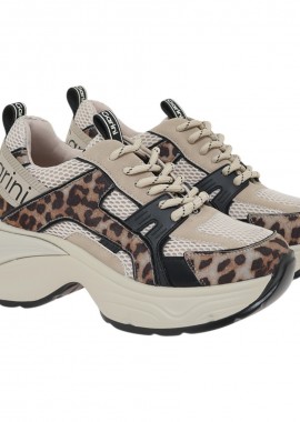 Renato Garini - Renato Garini Γυναικεία Παπούτσια Sneakers 245-19R Μπέζ Λεοπάρ W119R2453F42
