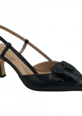 MOURTZI - MOURTZI Γυναικεία Δερμάτινα Παπούτσια SLINGBACK Γόβες 75/71614 Μαύρο Δέρμα