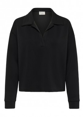 MY ESSENTIAL WARDROBE - ΓΥΝΑΙΚΕΙΑ POLO ΜΑΚΡΥΜΑΝΙΚΗ ΜΠΛΟΥΖΑ HelleMW MY ESSENTIAL V ΛΑΙΜΟΚΟΨΗ ΜΑΥΡΟ