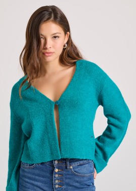 FUNKY BUDDHA - Wool blend πλεκτή ζακέτα με διακοσμητικό κουμπί