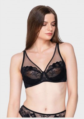 LUNA - Γυναικείο σουτιέν LUNA PANDORA balconette see throught λεπτομέρειες και δαντέλα ΜΑΥΡΟ