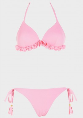gsecret - Set bikini τριγωνάκι μονόχρωμο με βολάν. Καλύπτει C Cup ΡΟΖ