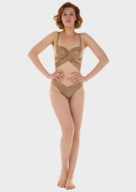 gsecret - Γυναικείο σετ μαγιό bikini μπροστινό δέσιμο ενσωματωμένη ενίσχυση slip κανονική γραμμή.Καλύπτει C Cup ΜΠΡΟΝΖΕ