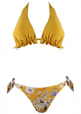 gsecret - Set μαγιό τρίγωνο αποσπώμενη ενίσχυση bikini brazilliane. Καλύπτει B cup ΚΙΤΡΙΝΟ