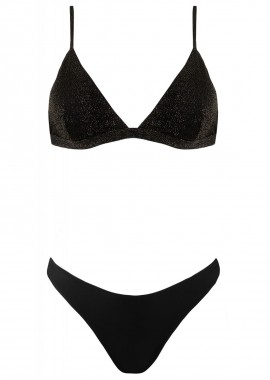 gsecret - Γυναικείο set μαγιο lurex bra αποσπώμενη ενίσχυση bikini παρτό ψηλόμεσο. ΜΑΥΡΟ