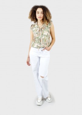 gsecret - Γυναικεία παντελόνα σκίσιμο jean ελαστικό. Denim Collection. ΛΕΥΚΟ