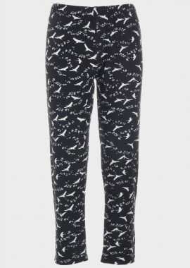 gsecret - Γυναικείο παντελόνι πιτζάμας βελουτέ print birds.Homewear Collection. ΜΑΥΡΟ
