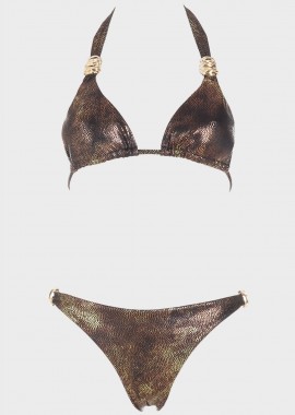 gsecret - Bikini τριγωνάκι μεταλιζέ. Καλύπτει B Cup ΜΑΥΡΟ