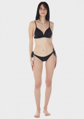gsecret - Γυναικείο σετ μαγιό bikini μονόχρωμο ενσωματωμένη ενίσχυση push up slip δετό κανονική γραμμή.Καλύπτει B CUP ΜΑΥΡΟ